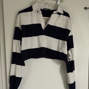 Brandy Melville Black and White Striped Crop Top